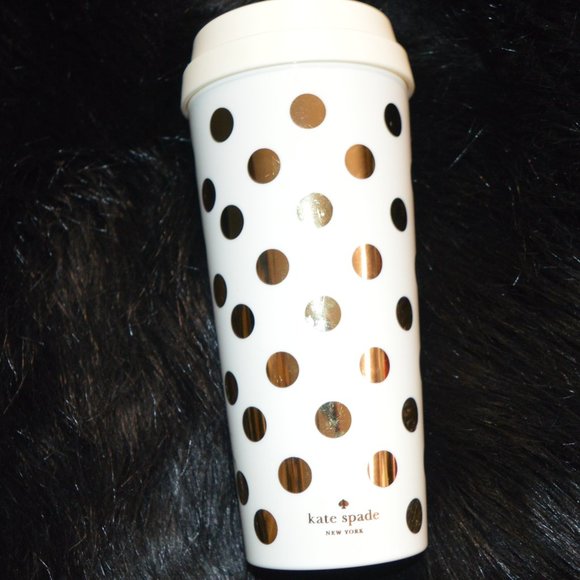 Kate Spade Gold Polka Dot Insulated Tumbler Drinking Cup - Picture 1 of 6